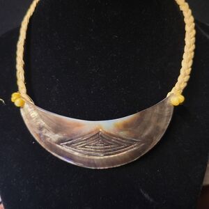 Vintage Carved Mother of Pearl Or Abalone Crescent Handmade Necklace Or Decor